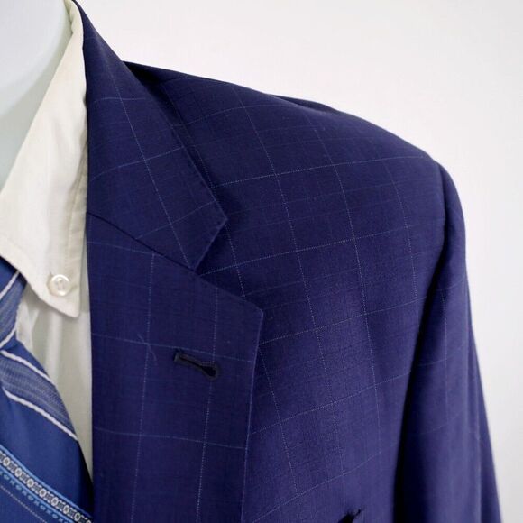 Jos A Bank Signature Gold Super 150s‎ Wool Blue Windowpane 42L 2 Button Blazer - Picture 2 of 12